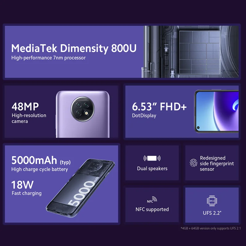 Глобальная версия смартфона Xiaomi Redmi Note 9 T 5G 4GB 128Gb Dimensity 800U 48MP Triple Camera 5000mAh|Смартфоны|