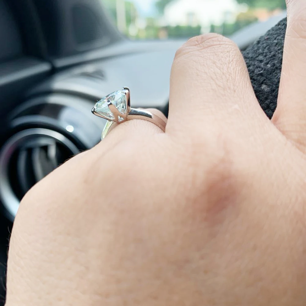 Натуральный 3ct муассанит драгоценный камень Классический Простой 6 когти кольцо для девочки 925 пробы серебро ювелирные изделия свадьбы