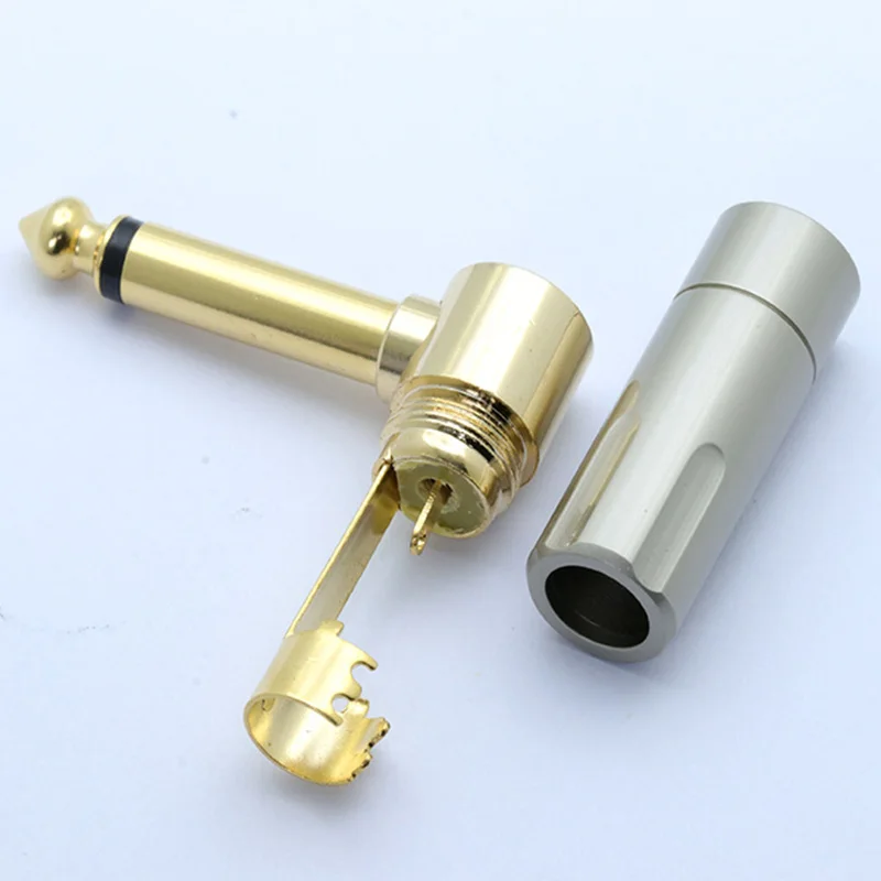 

10pcs High quality Copper Right Angle 6.35mm Jack Microphone plug Speaker 6.3mm mono Gold-plated Audio Plug Wire Connector