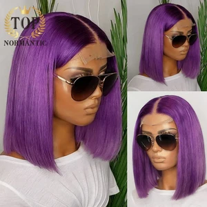 Topnormantic светильник-фиолетового цвета шелковистые прямые кружевные передние парики боб для женщин Remy бразильские человеческие волосы парик предварительно выщипанная линия волос