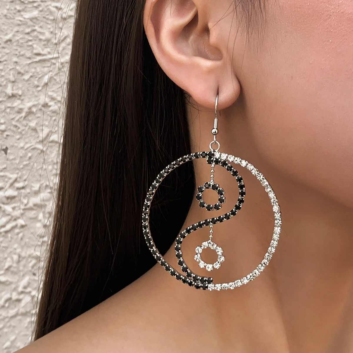 

IngeSight.Z Rhinestones Yin Yang Tai Chi Dangle Drop Earrings Shiny Crystal Hanging Earrings Bijoux Femme Ear Piercing Jewelry