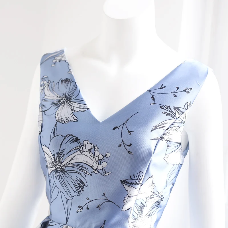 Heliar Women's Floral Printed Satin Dresses Summer Strapless Print Sky Blue Female Causal Sleeveless Beach Dress For Women | Женская