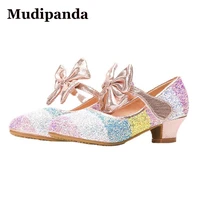 2021 girls high heel shoes kids rainbow sequins princess shoes children new autumn bowknot single babay show high heels shoes