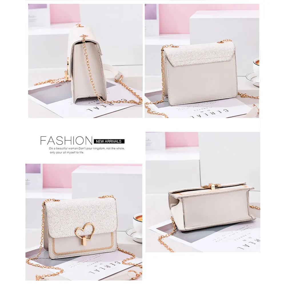 

Women Shoulder Crossbody Bag Heart Shape Sequin Chain for Mobile Phone Keys Money Best Sale-WT
