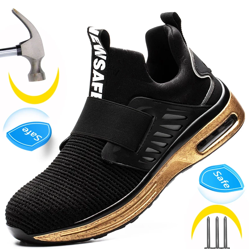 

Reflective Men Safety Boots Men Plastic Steel Head Indestructible Sneakers Work Safety Shoes Male Anti-puncture Work Boots