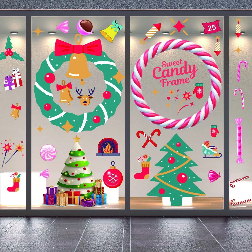 

Christmas Window Decal Santa Claus Snowflake Stickers Winter Wall Decals for Kids Rooms New Year Christmas Window Decorations