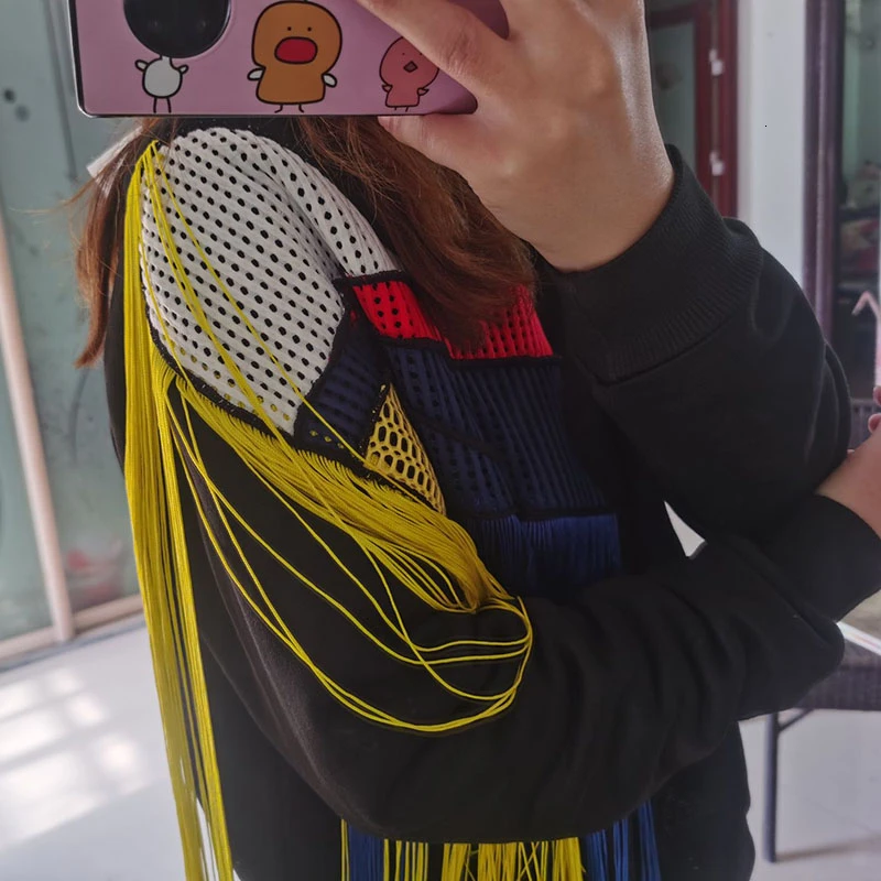 Женский пуховый Свитшот TVVOVVIN толстый составного кроя с радужными кисточками в