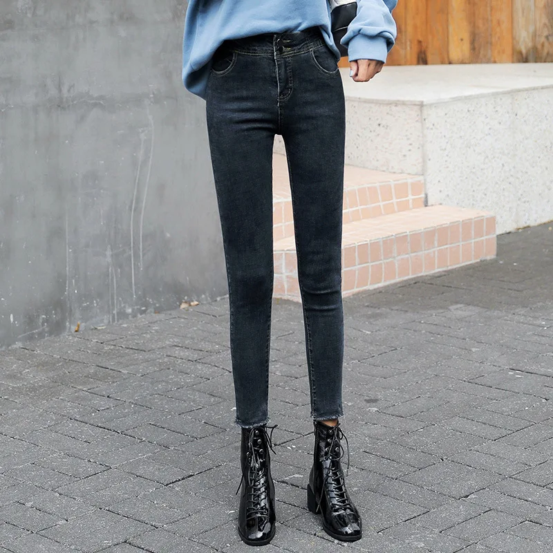 Женские узкие джинсы-карандаш размера плюс джинсовые брюки с высокой талией для
