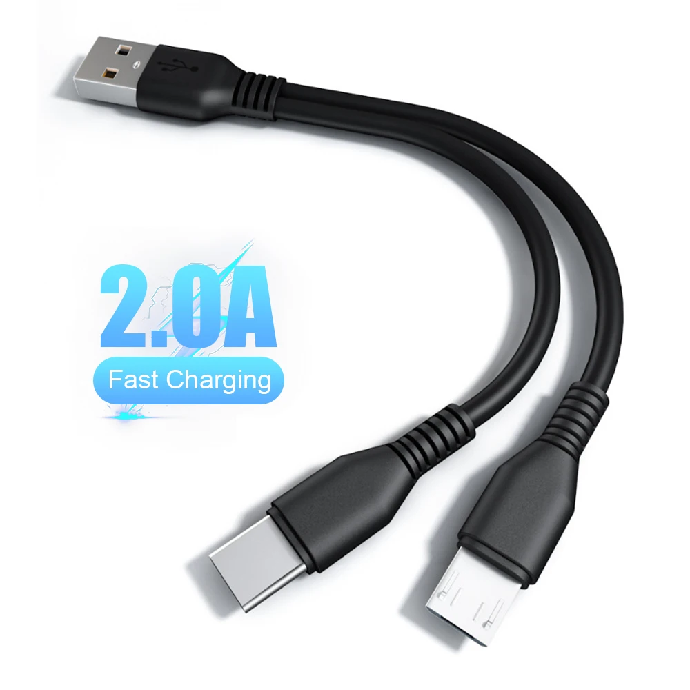 2 в 1 кабель Micro USB Тип C зарядный 20 см короткий мобильный телефон - Цена: 1.33