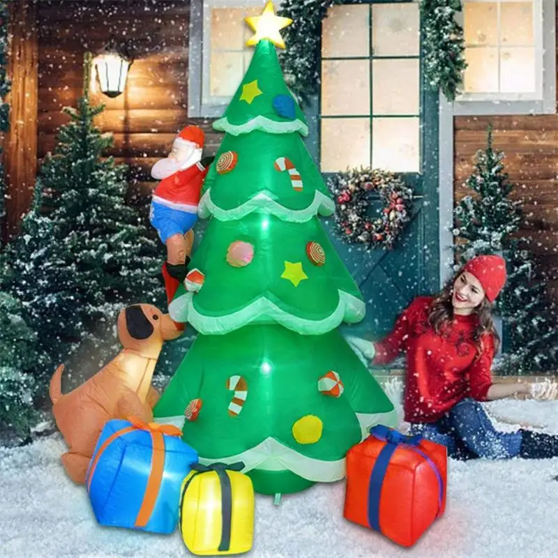 

2.1m PVC Inflatable Spree Christmas Tree Inflatable Doll Santa Claus Puppy Decoration With Bright LED Lights For Christmas Tool