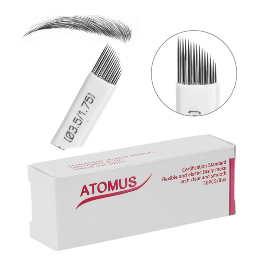 

50pcs Blades Double Row Cross Needle Permanente Make-up Blades Microblading Pen (White)