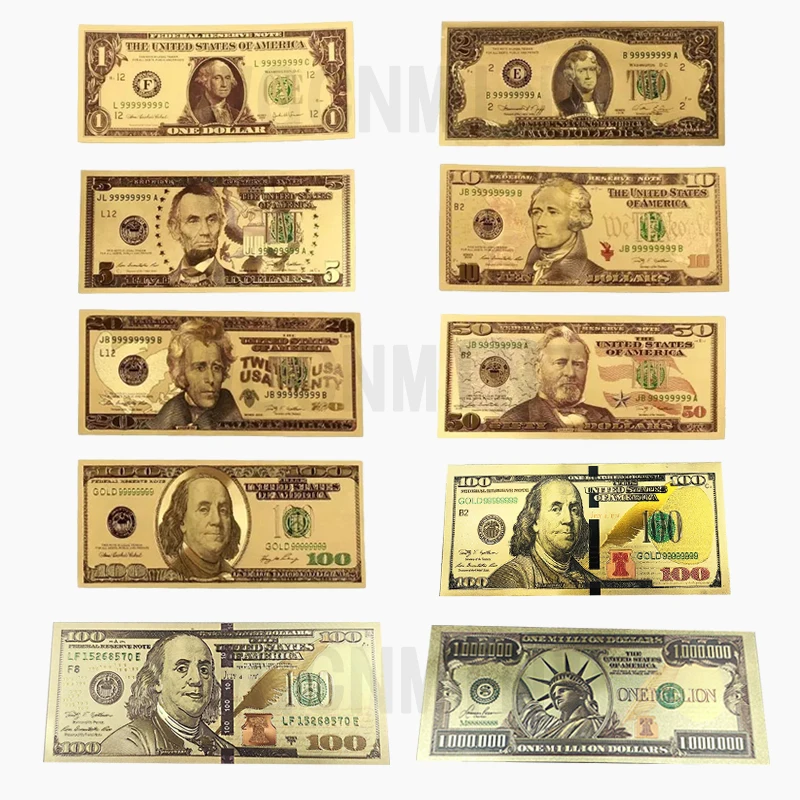One Million/100/50/20/10/5/2/1 Dollar Fake Money USA Banknotes Bills Gold Plated Replica Currency April Fools' Day Kidding Gift