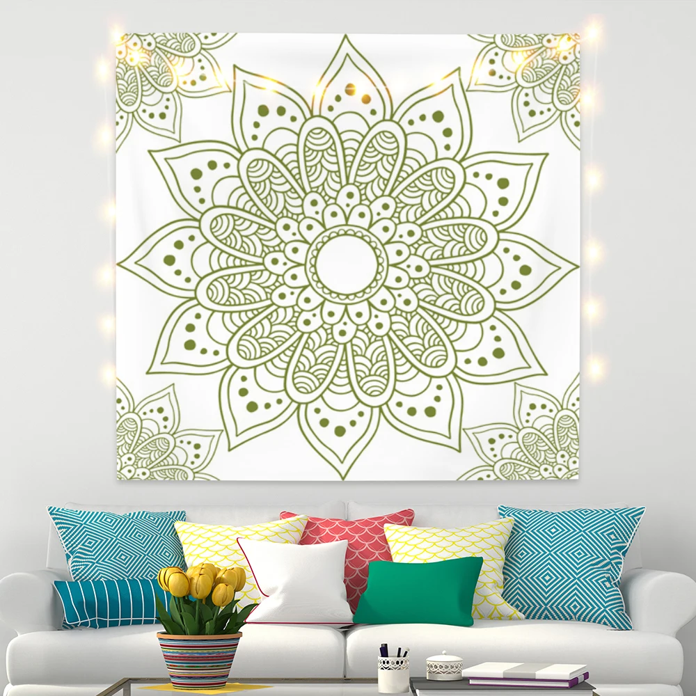 

Light Green and White Mandala Tapestry Wall Hanging Decor Picnic Mat