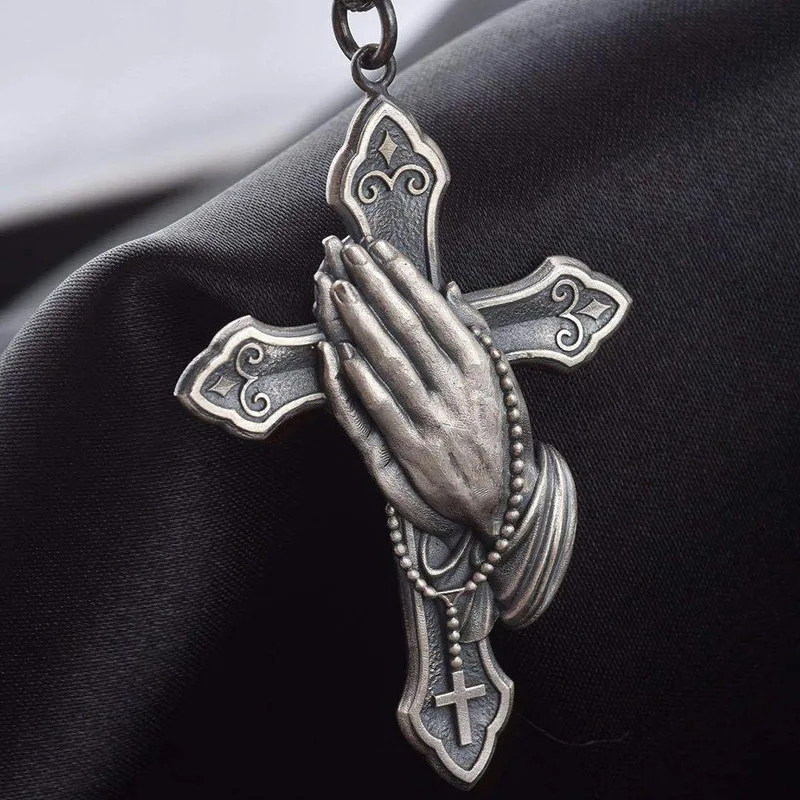 

The Latest Personality Prayer Hand Cross Pendant Necklace Men and Women Retro Trend Exquisite Amulet Jewelry Gift