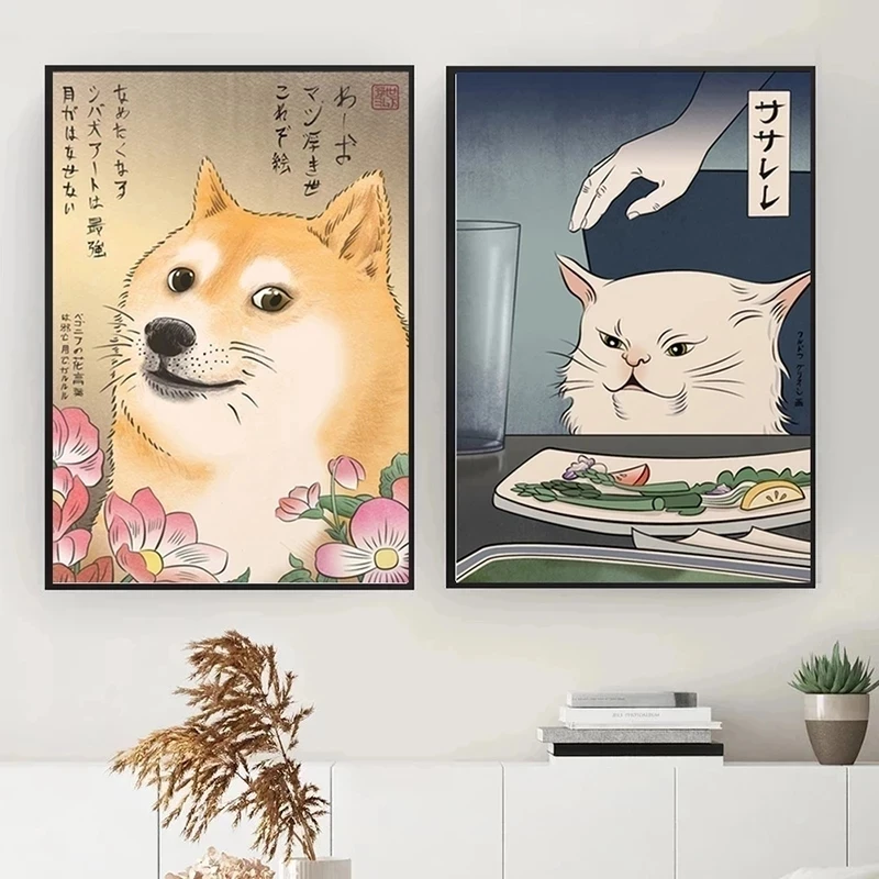 

Modern Japanese Geisha Cat Samurai Canvas Painting Nordic Posters and Prints Wall Art Picture for Living Room Wall Decor