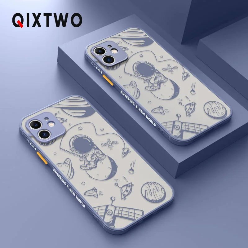 

Luxury Cartoon Astronaut Matt Hard Phone Case For iPhone 11 12 Pro Max Mini X Xs XR 7 8 Plus SE 2 2020 Silicone Shockproof Cover