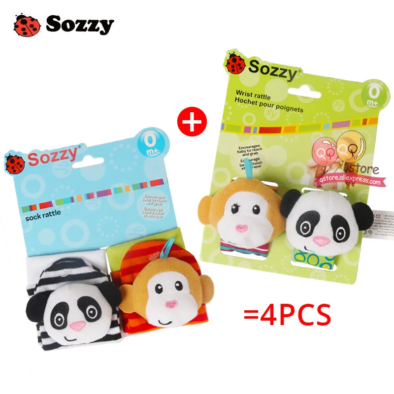 Zebra Pack of 4PCS C Sozzy Детские Погремушки Мягкие плюшевые игрушки 4 шт ноги запястья Набор погремушек Мультфильм Новорожденные развития Развивающие игрушки для детей подарок - Цвет: Zebra Pack of 4PCS C