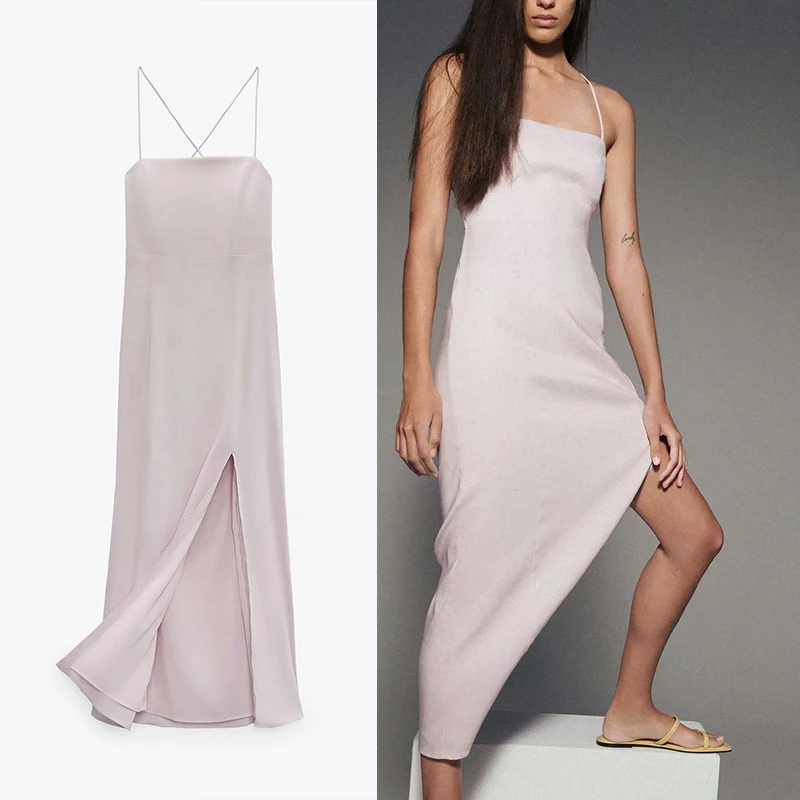 

2021 ZA летнее женское одноцветное платье на бретельках с вырезом лодочкой с цветочным принтом, сексуальное платье с печатным рисунком без рук...