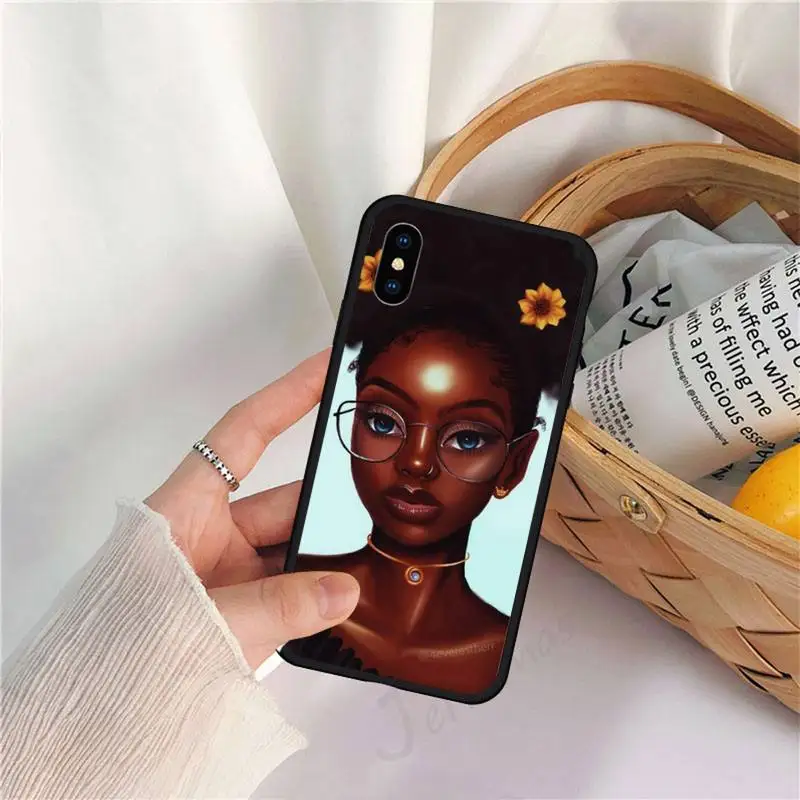 

African Afro Melanin Poppin Black Girl Phone Case for iPhone 11 12 pro XS MAX 8 7 6 6S Plus X 5S SE 2020 XR luxury brand shell