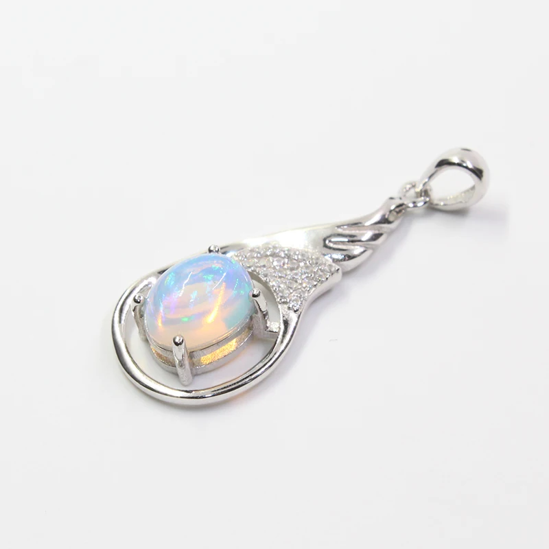Элегантный серебряный кулон с натуральным опалом 7 мм * 9 ослепительный