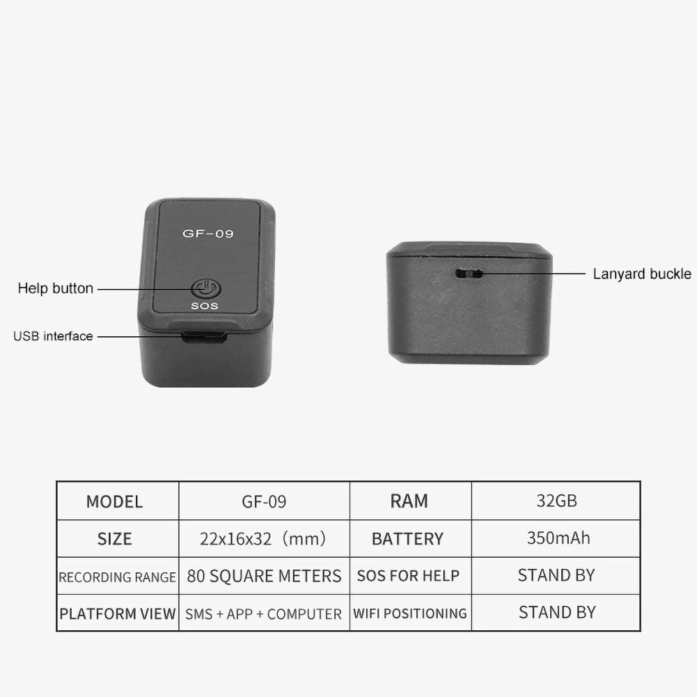 

GF-09 Mini GPS Tracker APP Remote Control Anti-Lost Device GSM GPRS Locator Magnetic Voice Recording Tracker