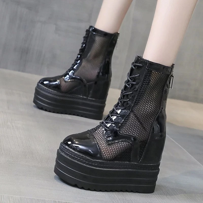 

Height Increased Girl 2021 Summer Cool Boots Women Hollow Soft Shoes Ankle Boots For Women White Black Women Summer Boots Mujer