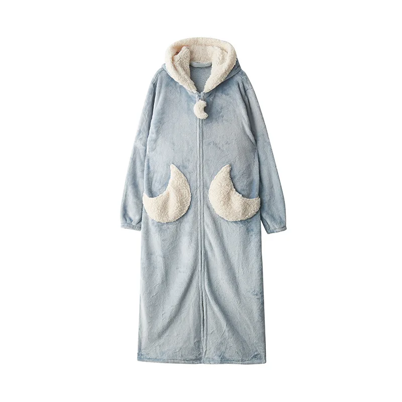 

nightgown for women sleepwear robe Cute Spring and Autumn thick women's winter flannel men's zipper long coral fleece