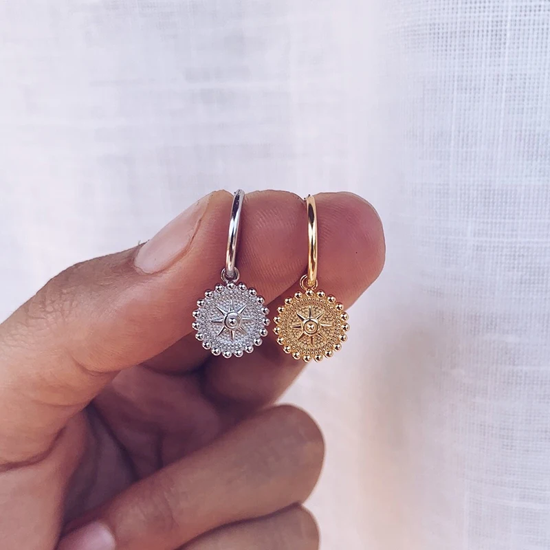 CRMYA богемные серьги сглаза с круглыми монетами и фианитами желтые посеребренные