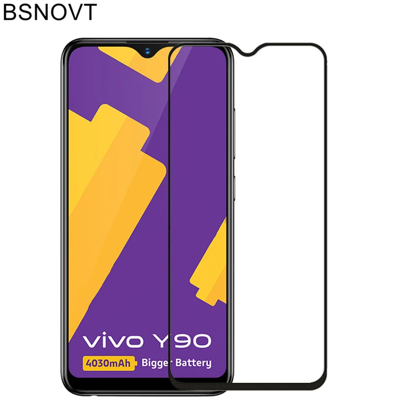2 uds para vidrio Vivo Y90 Protector de pantalla del tel&eacute;fono pegamento total cobertura pel&iacute;cula Vivo Y90 de vidrio para Vivo Y90 de 6,22 pulgadas BSNOVT-1