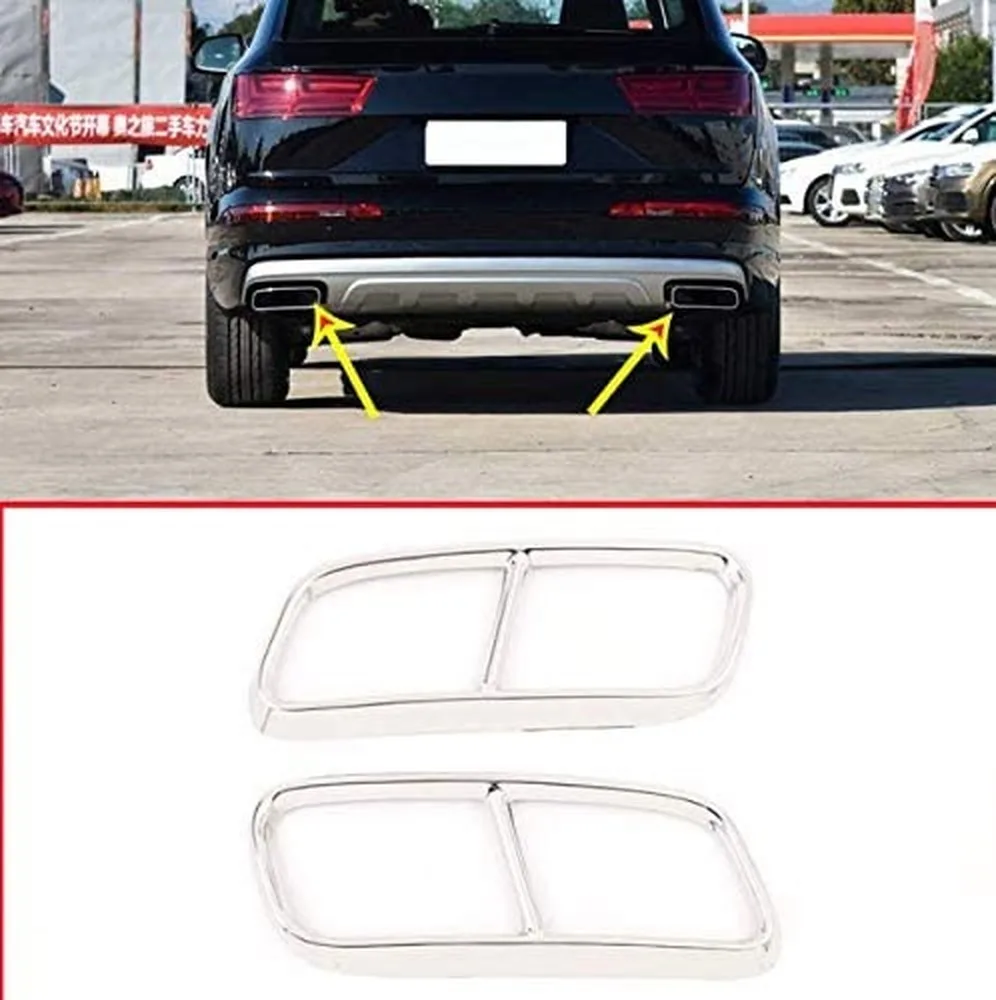 

2pcs Chrome Stainless Steel Pipe Throat Exhaust Outputs Tail Frame Trim AMG Cover For Audi Q7 2016-2019 Accessories
