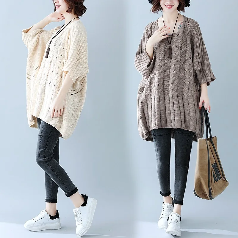 2019 осенне-зимний женский свободный тонкий свитер летучая мышь большого размера