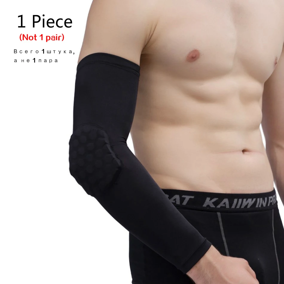1PC Elbow Black Стоящий 1 шт. баскетбольные наколенники протектор компрессионный рукав соты фиксатор из пенопласта наколенники фитнес снаряжение волейбол поддержка - Цвет: 1PC Elbow Black