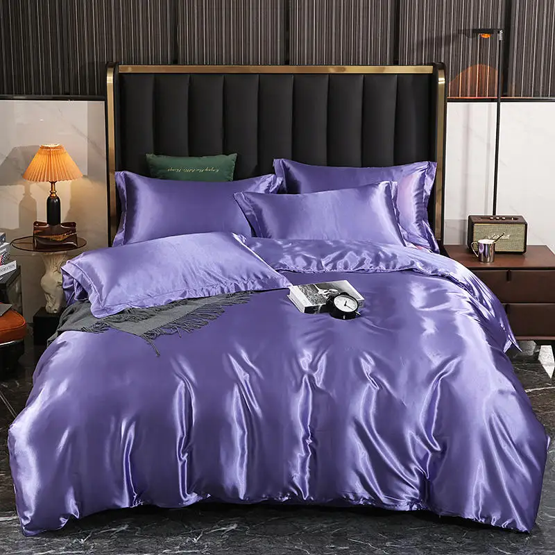 Conjunto de cuatro piezas de seda, de estilo europeo bajera s&aacute;bana, funda de edred&oacute;n de seda de morera desnuda para dormir, env&iacute;o gratis-0