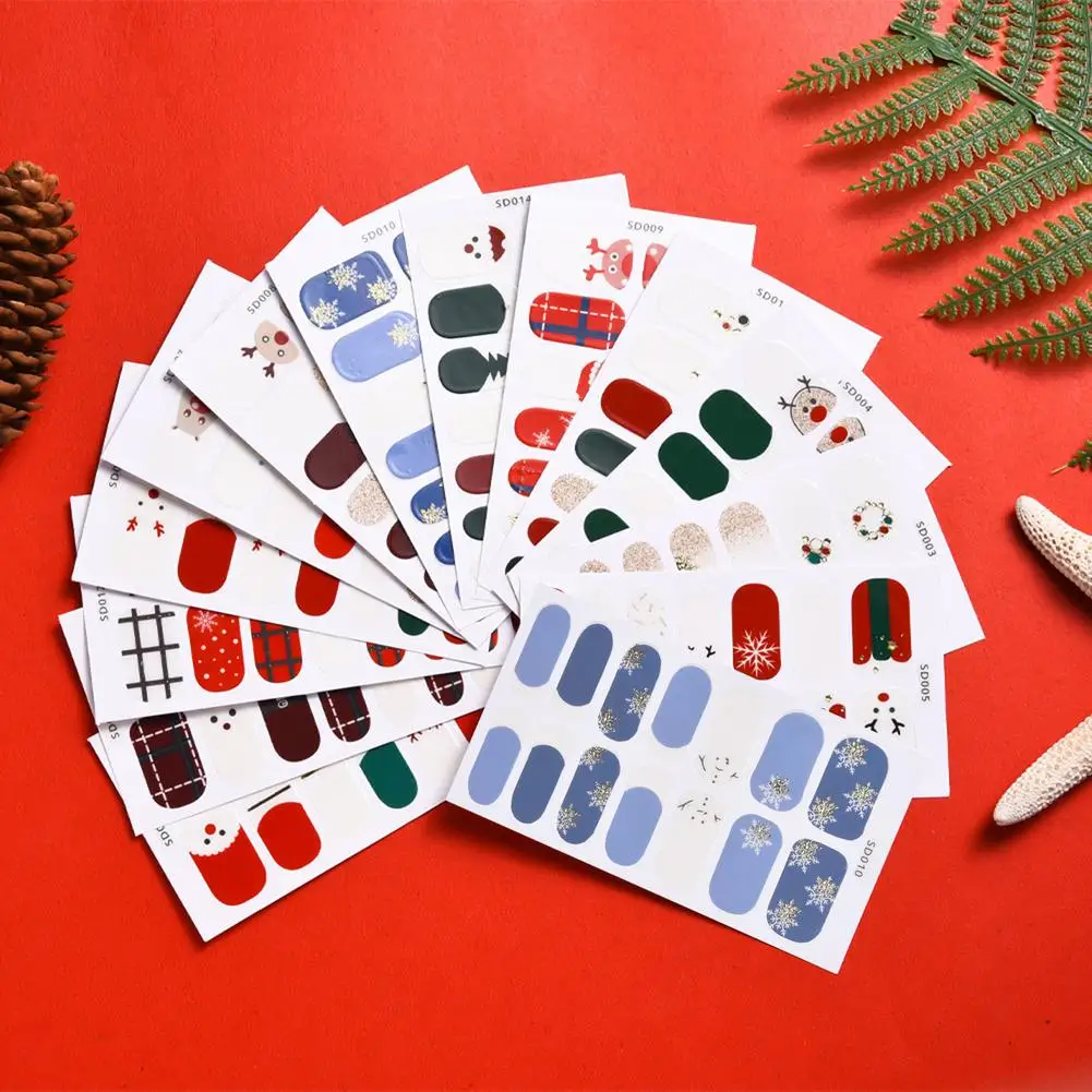 

Рождественские 3D наклейки для ногтей, зимние снежинки, искусственные деревья, Мультяшные клейкие слайдеры, милые аксессуары для дизайна но...