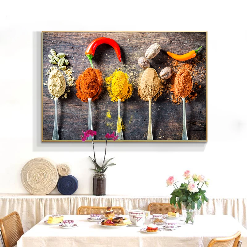 Кухонная Картина на холсте различные специи Куадрос скандинавские постеры и