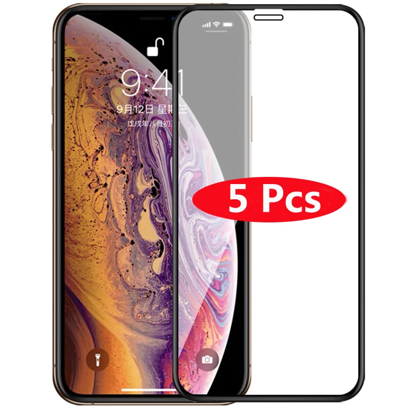 5 шт./лот полное покрытие закаленное стекло для iPhone XS Max XR X защита экрана 6 6s 7 8 Plus 11