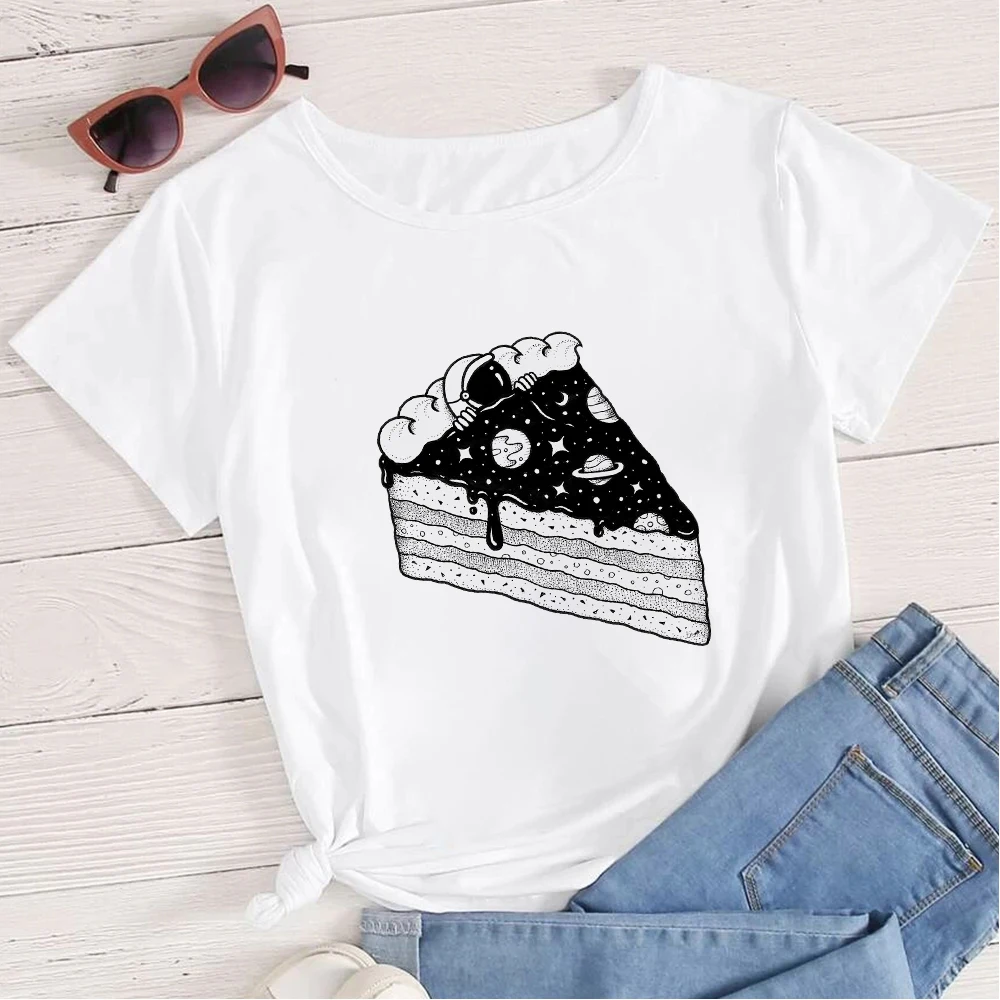 

Cake Astronaut Printed Women's Clothes Popular Modern Wholesale Round Neck Tee Shirts Trend Urbano Versatile Leisucre T Shirt