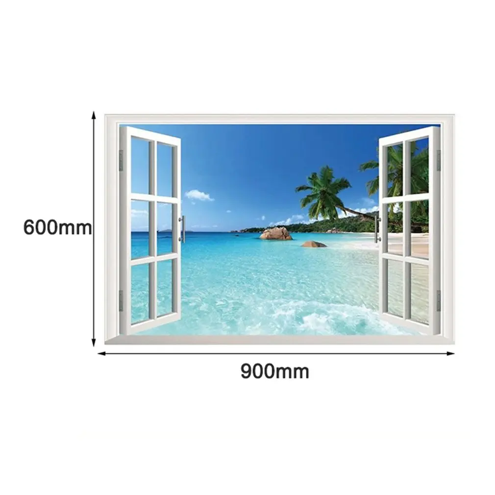 

35.4"*23.6"ZY1430 Beach Resort 3D Window View Removable Wall Art Sticker Vinyl Decal Mural home decoration