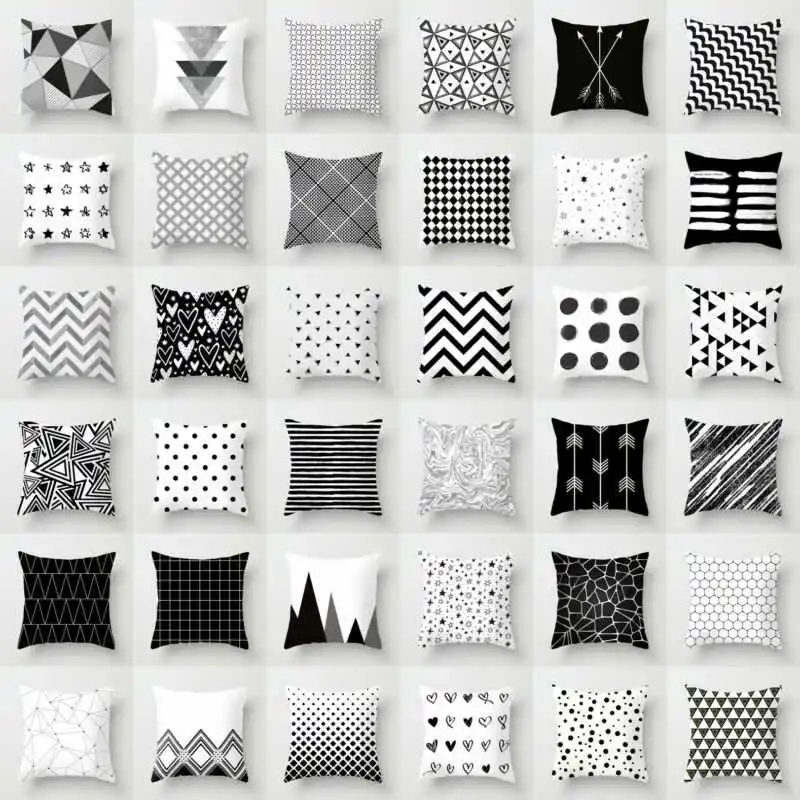 

18 * 18 polyester black and white geometric office home sofa cushion cover