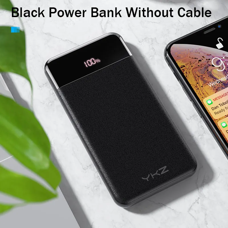 YKZ QC 3,0 внешний аккумулятор 10000 мАч светодиодный портативный аккумулятор PD Быстрая зарядка 12 В внешний аккумулятор для iPhone Xiaomi Mi с USB - Цвет: Black without Cable