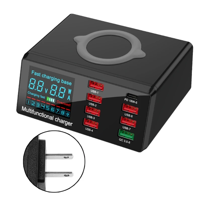 

900F 100 Вт Беспроводная USB зарядная док-станция PD QC3.0 быстрое зарядное устройство умный светодиодный дисплей