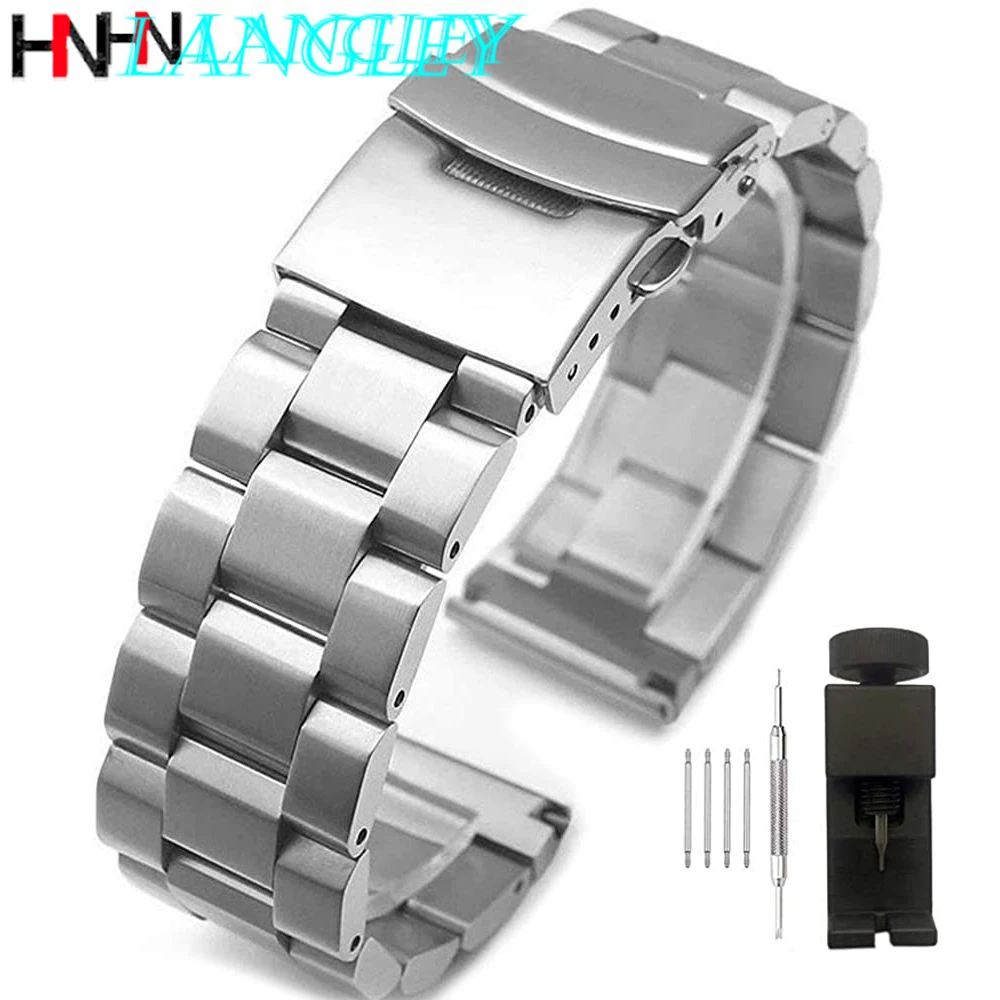 

Silver/Black Stainless Steel Watch Bands Brushed Finish Watch Strap 18mm/20mm/22mm/24mm Buckle Bracelet Rose Gold Wristband