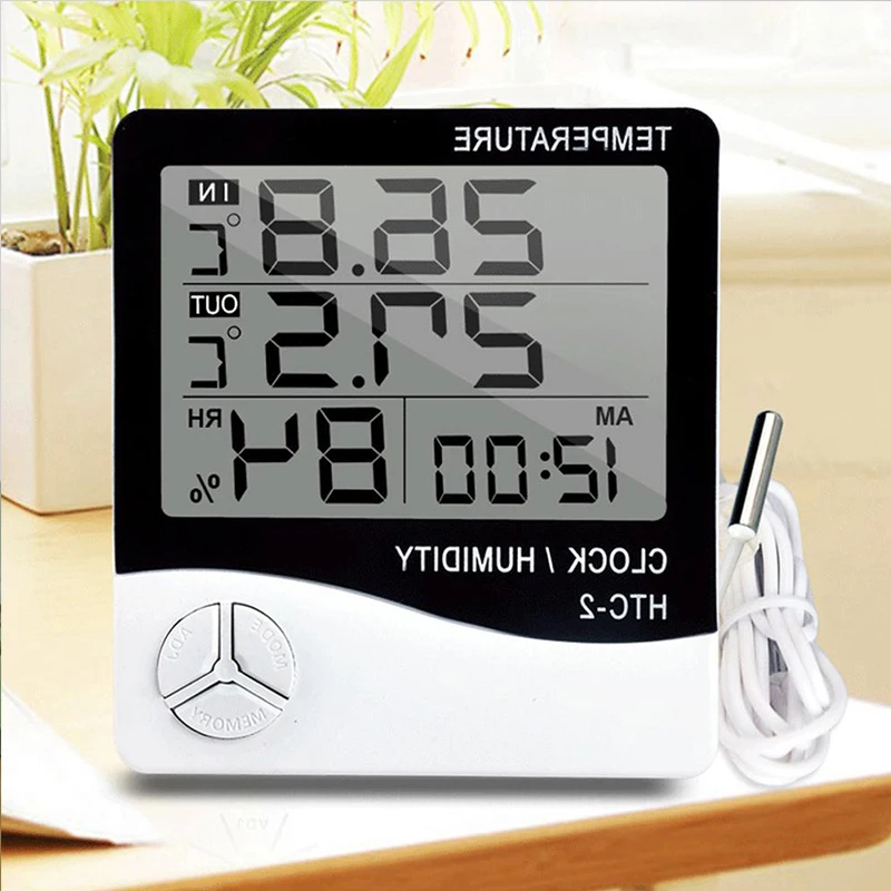 digital lcd thermo hygrometer 1 piece of household indoor and outdoor electronic thermometer weather station with alarm clock free global shipping