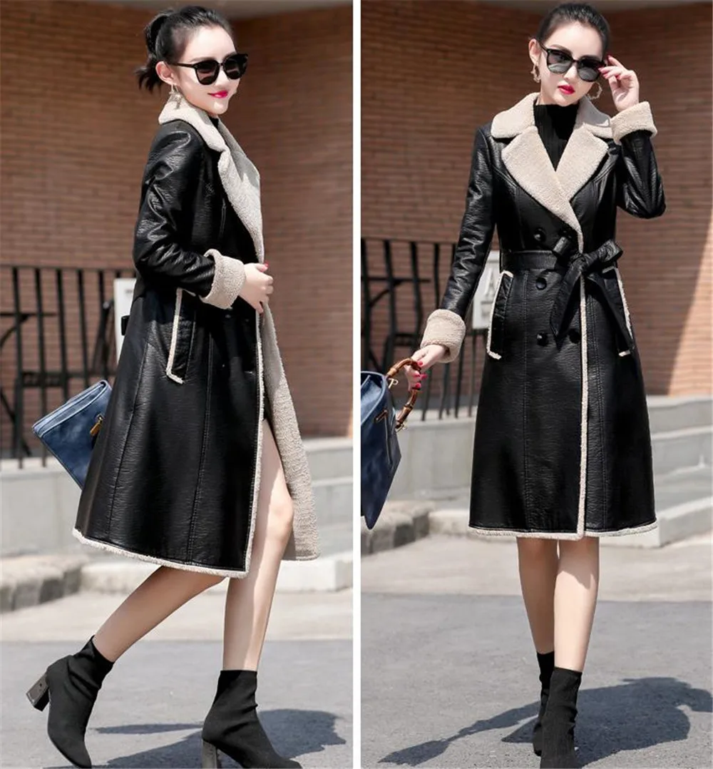 

Women Blend Coat Leopard Slim Wool Coat Turn-Down Collar Bandage Long Warm Winter Coat Plus Size Winter Jacket Female casaco 35