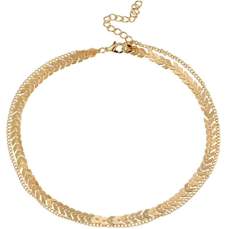 Ожерелье-чокер женское двухслойное модная бижутерия на шею плоская цепь с