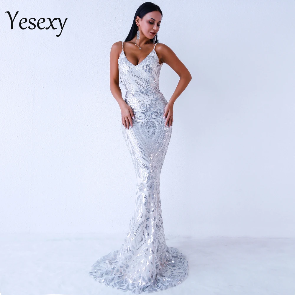 Женское длинное вечернее платье Yesexy с V-образным вырезом открытой спиной и