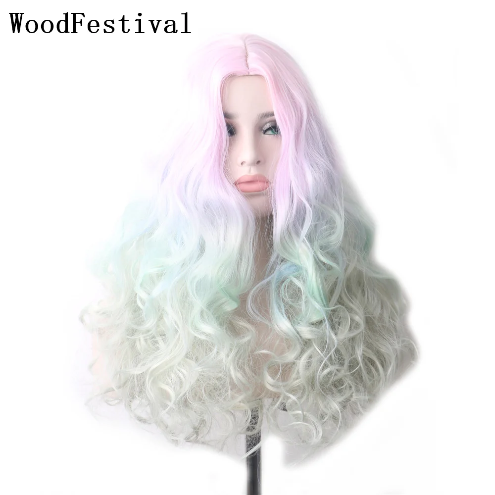 

WoodFestival Wavy Synthetic Wig Long Hair Cosplay Colored Wigs For Women Rainbow Purple Red Blue Pink Brown Black Blonde Ombre