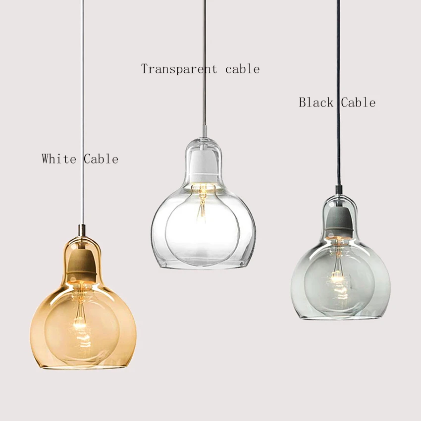 Лампа подвесная Loft E27 с прозрачным амбровым стеклянным плафоном LED, нордическая люстра, светильники шарики для подвески, декор дома, крепления.