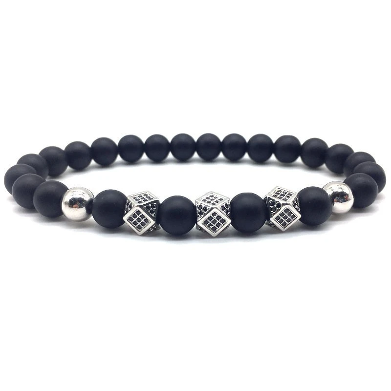 Fashion New Charm Bracelet Men Pave Cubic Zirconia Geometric Matte Beads For Jewelry Gift Pulsera Hombre | Украшения и аксессуары