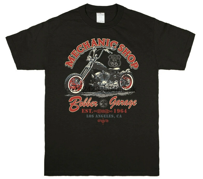 Mechanic Shop Bobber Garage Route 66 байкерские Графические футболки тройник | Мужская одежда